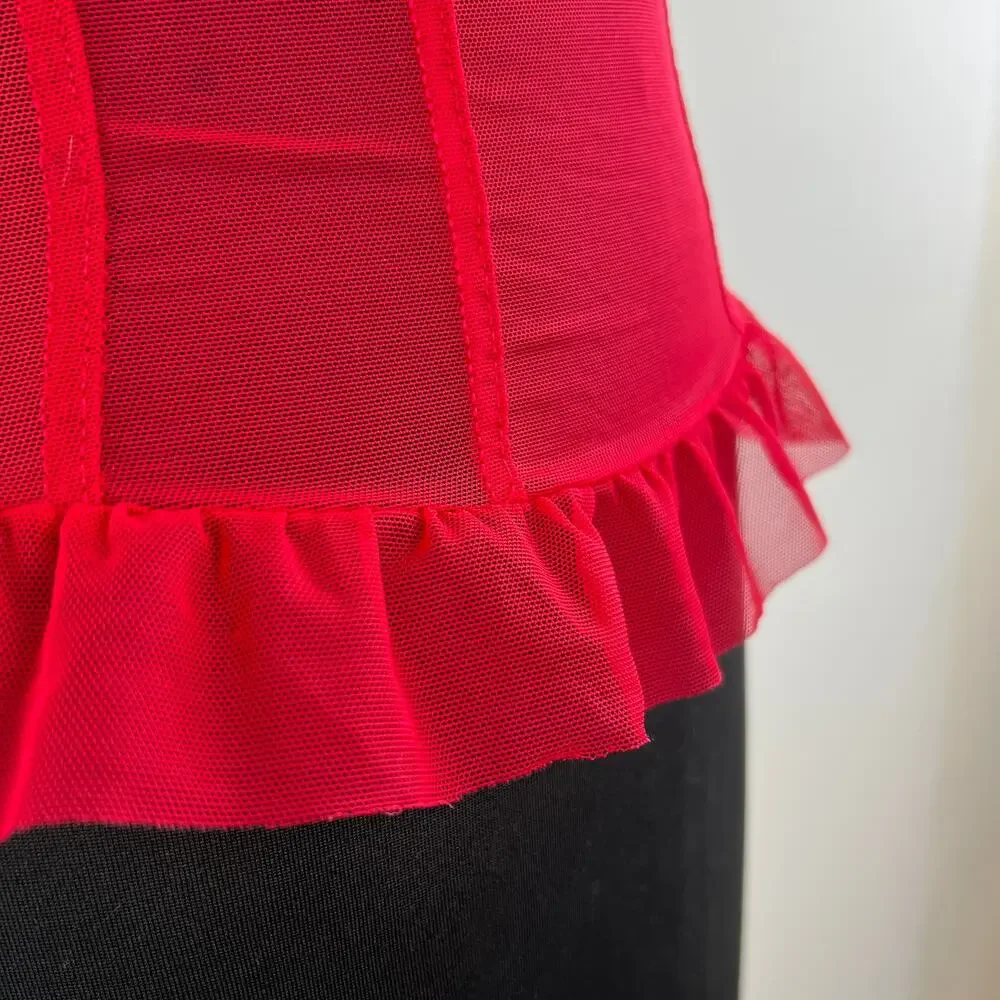 ARIANNE Red Sleeveless Lace Ruffle Hem Corset Lingerie Top Size S Small